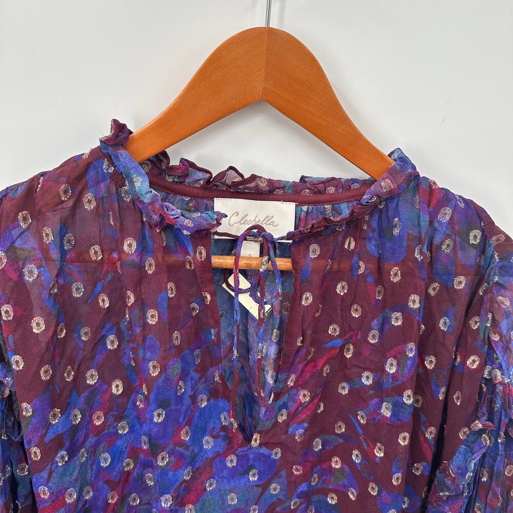 CLEOBELLA NWT Evereve Dara Metallic Shimmer Dot Puff Sleeve Blouse // S - Picture 6 of 13